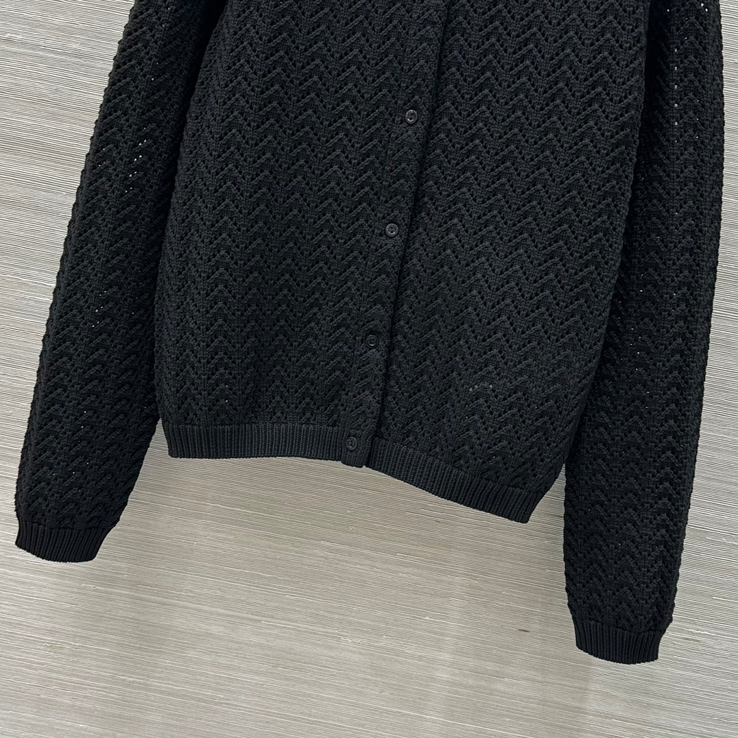 Gucci 25 Hollow Knitted Cardigan Black Polyester Fiber