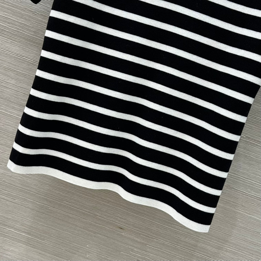 Loewe 25 Striped Knitted Polo Short-sleeved Top Black Tencel