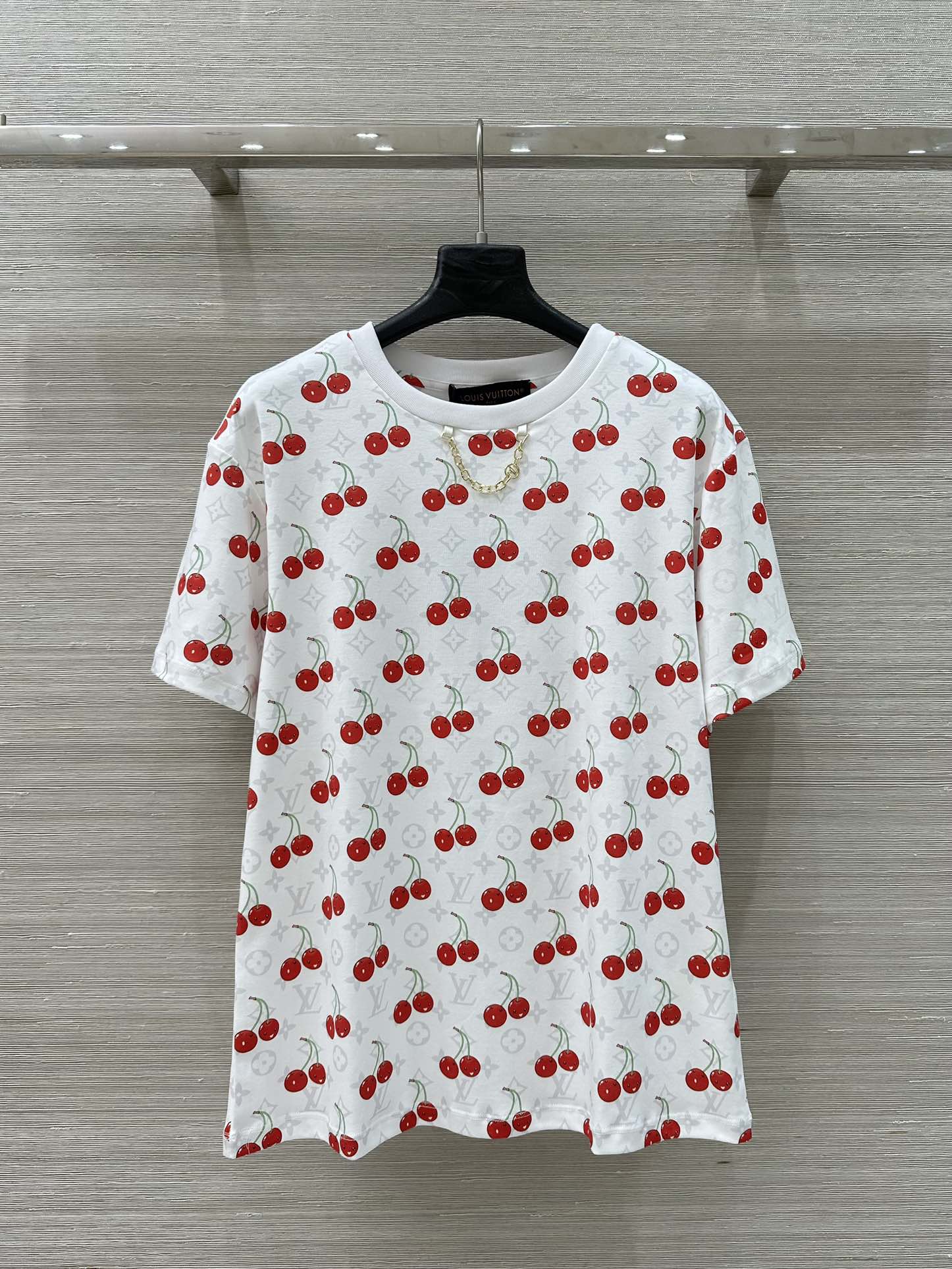 LV Classic Monogram Print Cherry White Red Cotton