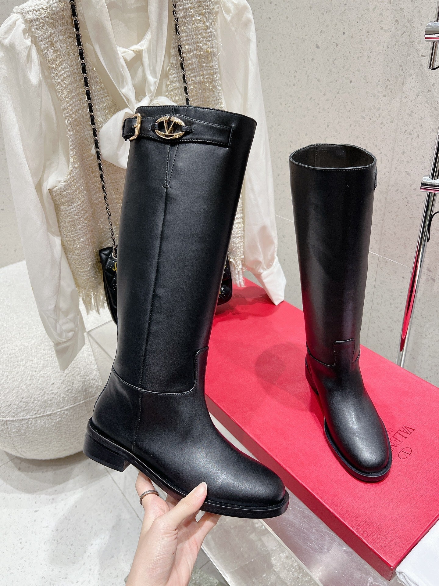 Valentino 2025 Garavani VLogo Boot Black Calfskin 554162