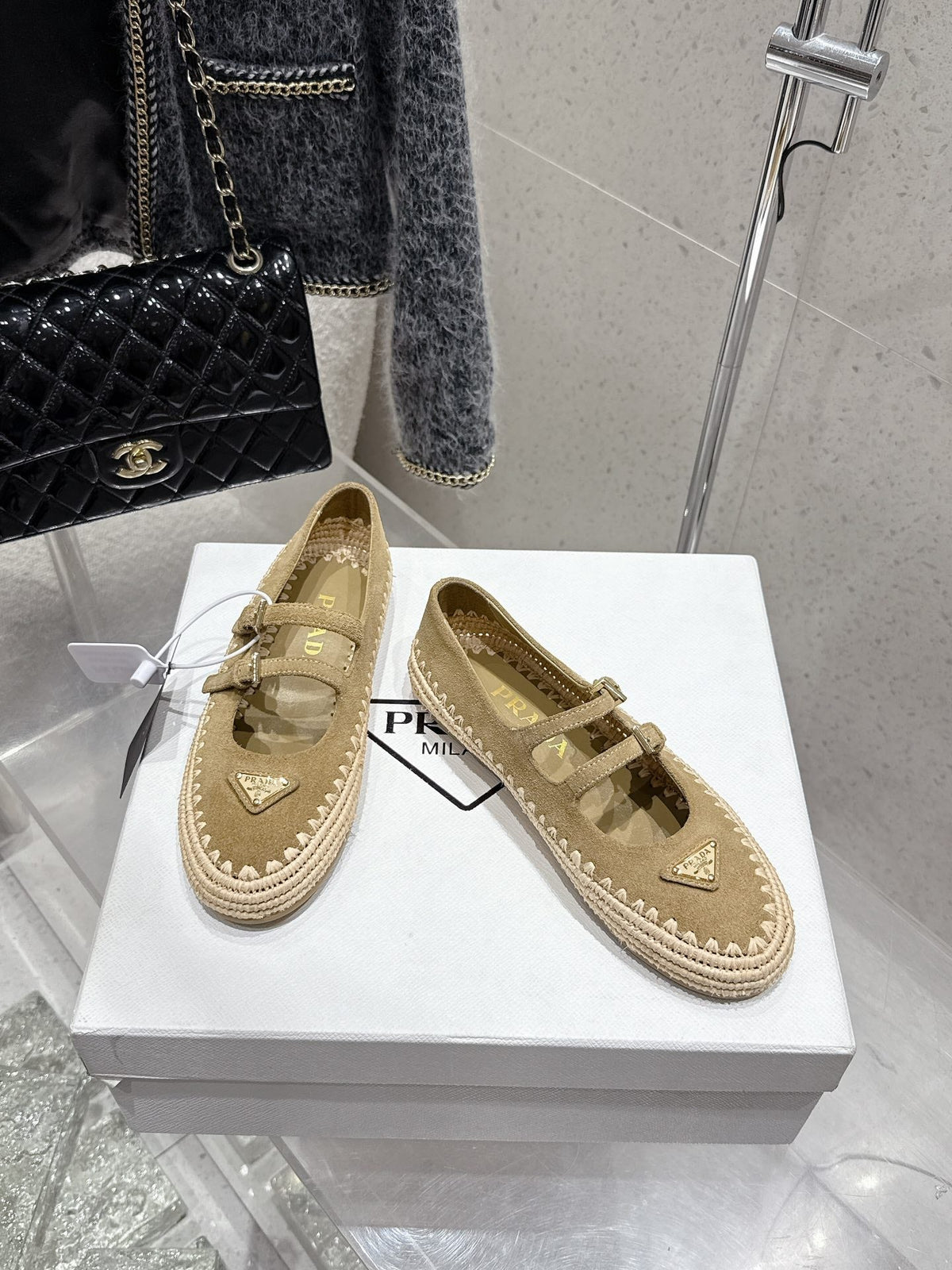 Pra 2025 Ballet Flat Beige Suede Woven 554291