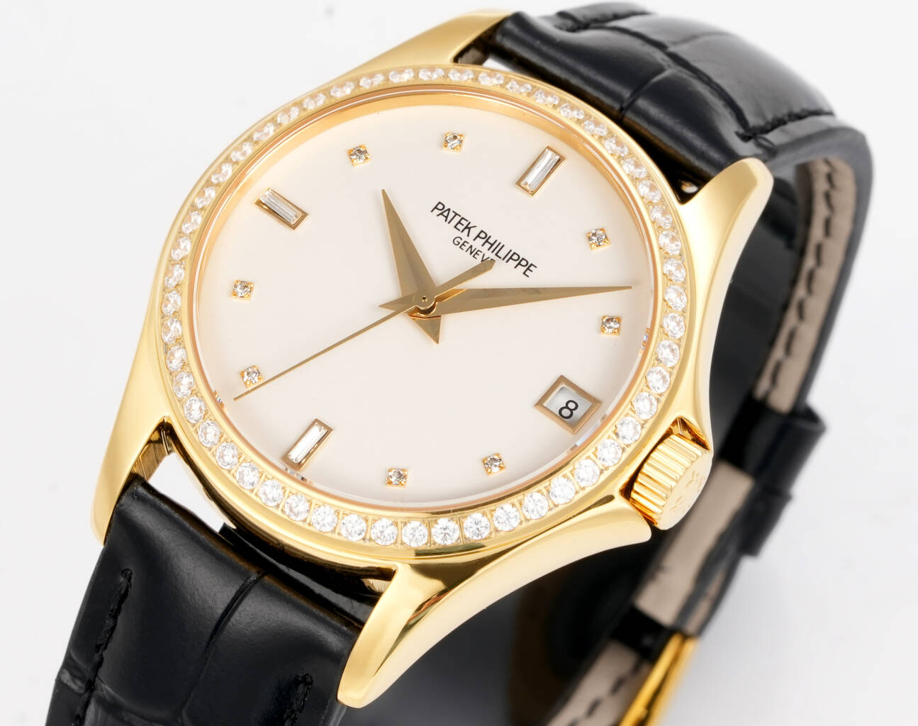 Patek Philippe Calatrava 37mm White Dial Black Leather Strap Watch