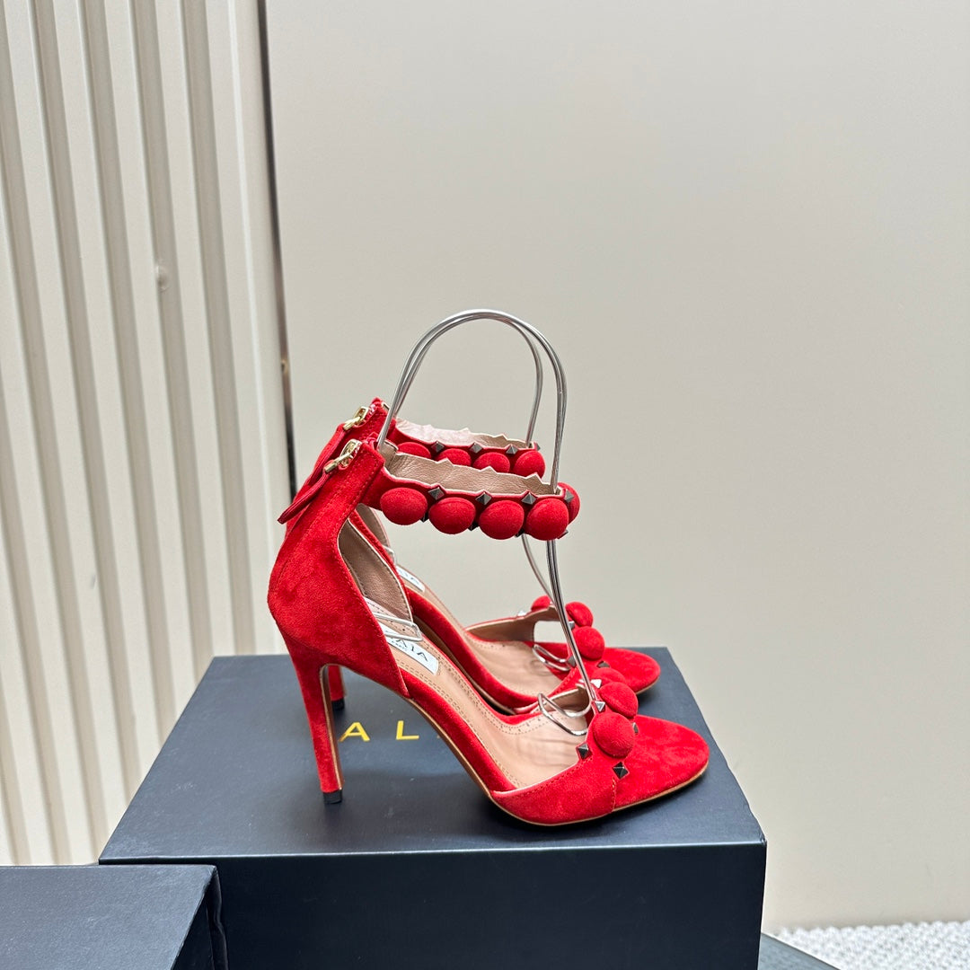 ALAIA HIGH HEEL SANDAL 10 CM IN CHERRY RED SUEDE