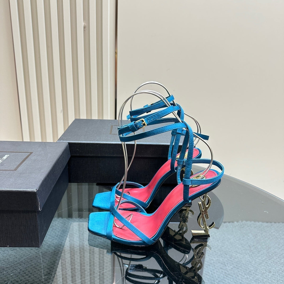 OPYUM HIGH SANDALS IN DUCK BLUEE SILK