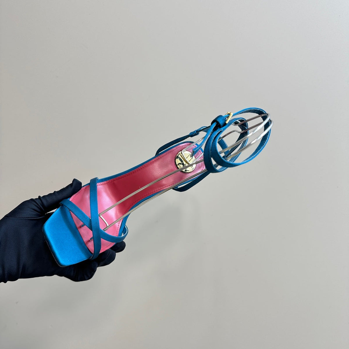 OPYUM HIGH SANDALS IN DUCK BLUEE SILK