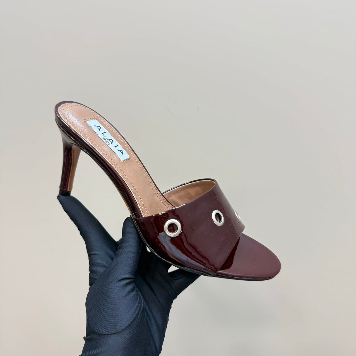 Alaia 2025 Oeillets Embellished Leather Sandals Ruby Red Lambskin 299666