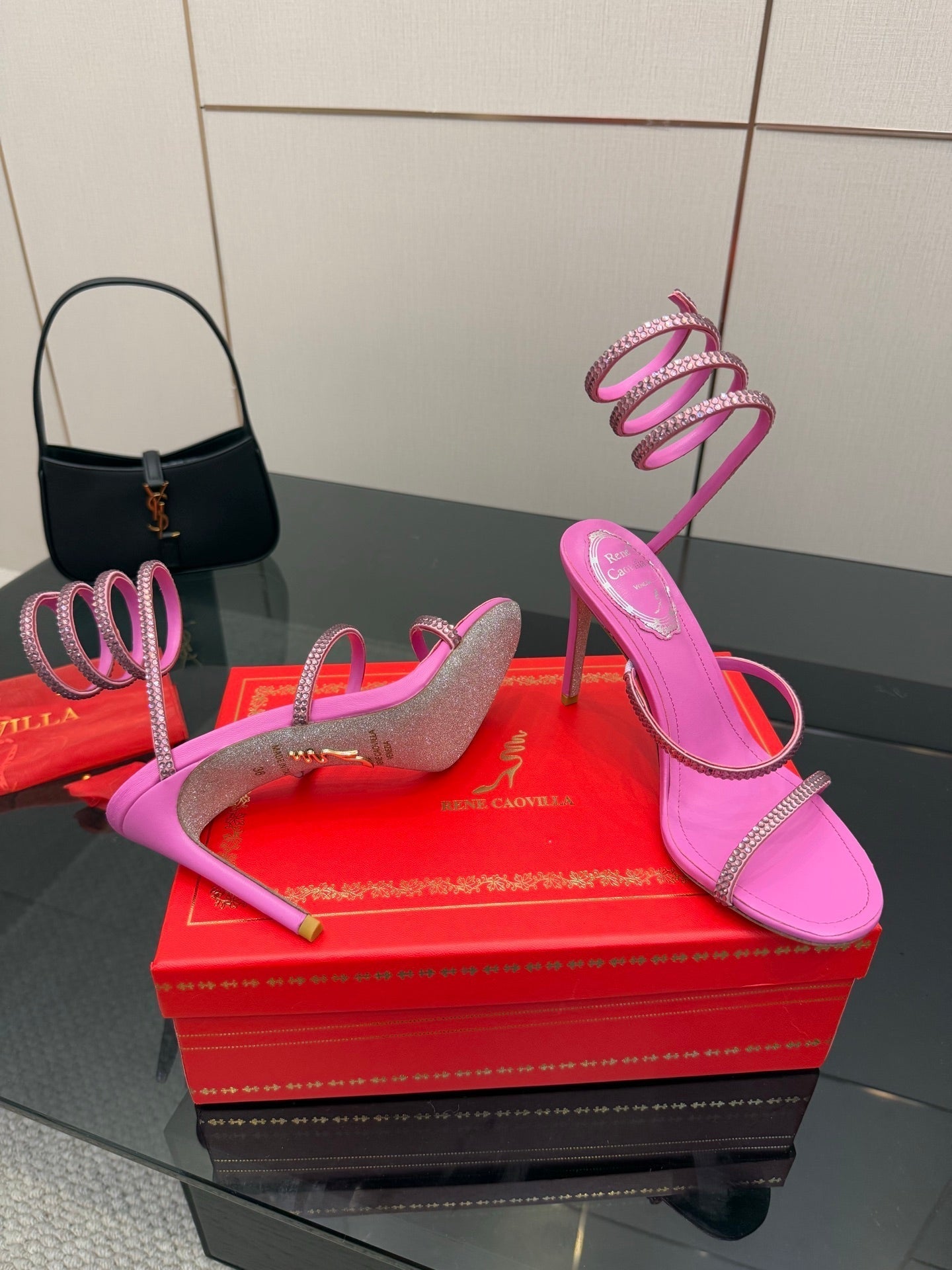 RC Sandals 9.5cm Dark Pink Silk Creole Crystal Diamond 302607