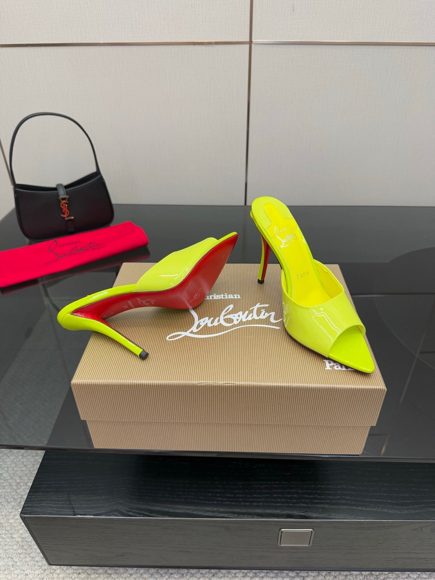 CL 26SS High Heel Sandals 100 Neon Yellow Patent Leather 532170