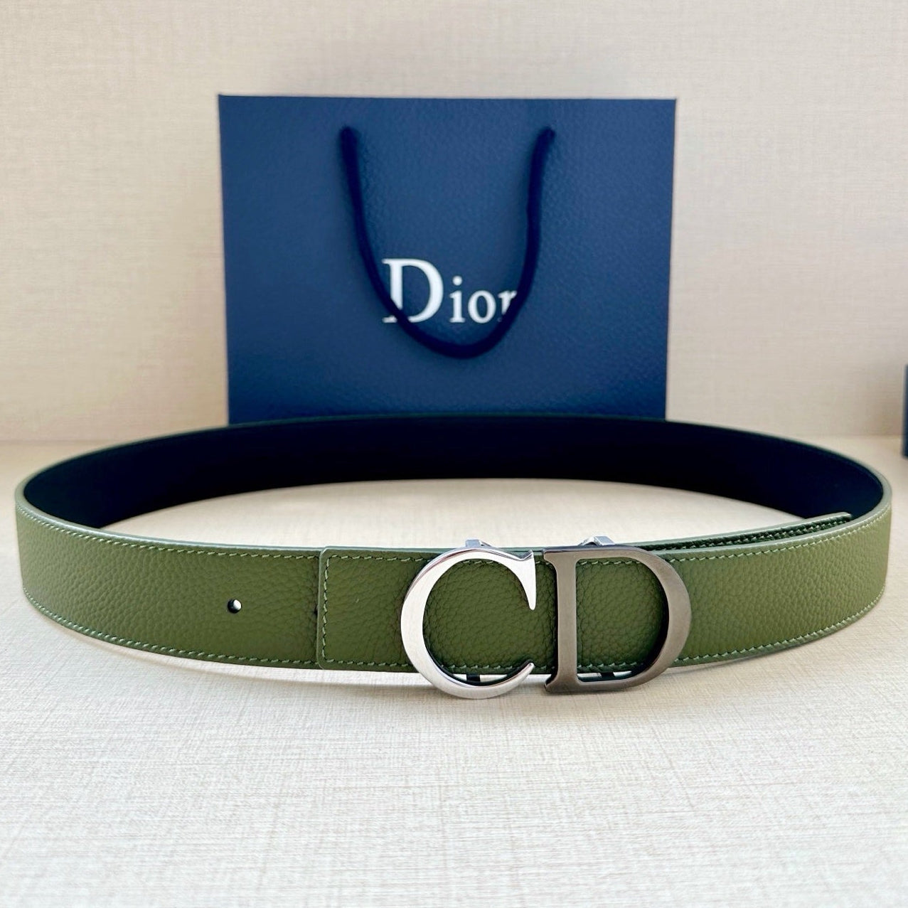 Dior 35mm Montaigne Reversible Belt Grained Calfskin 208469