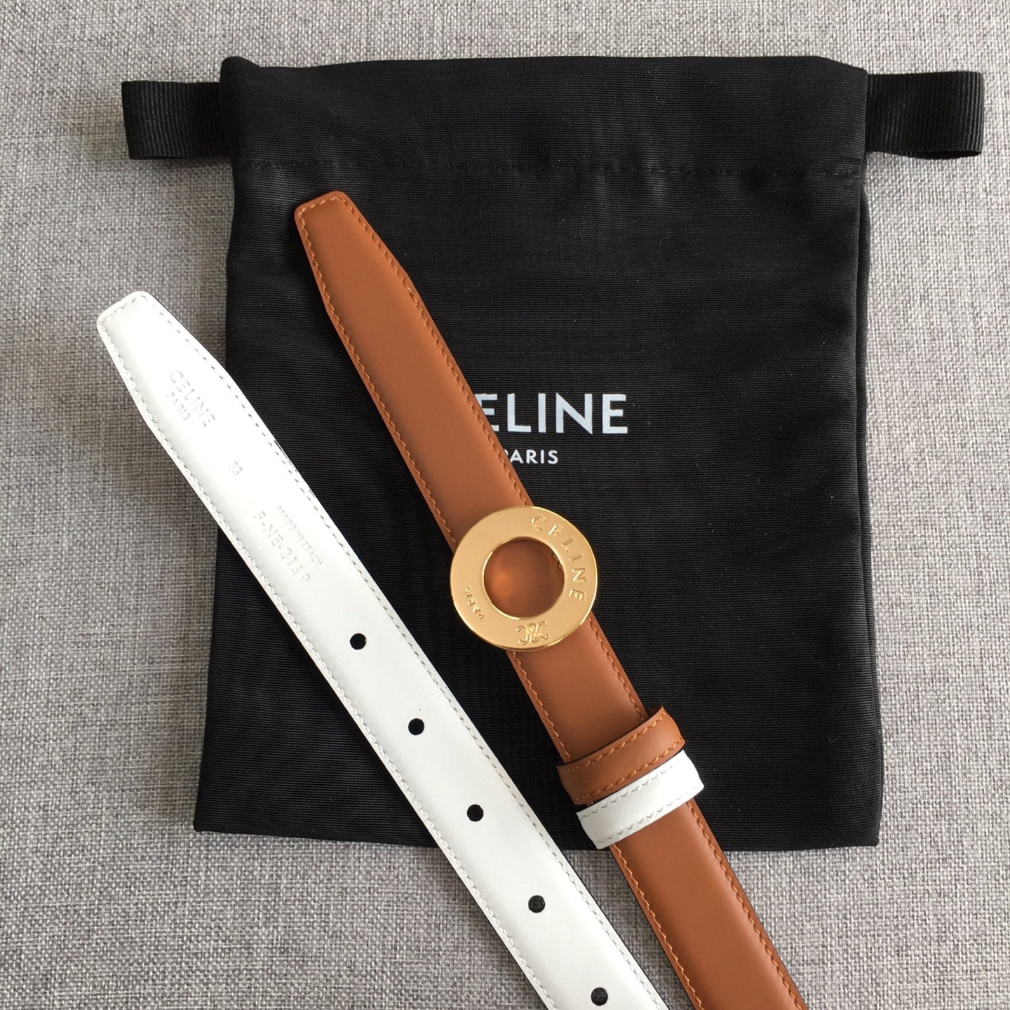 Celine 2026 Disc Buckle & Reversible Strap Belt 2.5cm Leather