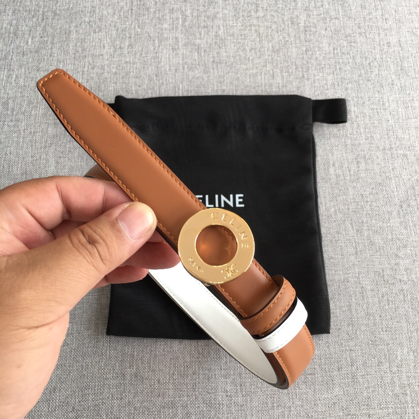 Celine 2026 Disc Buckle & Reversible Strap Belt 2.5cm Leather