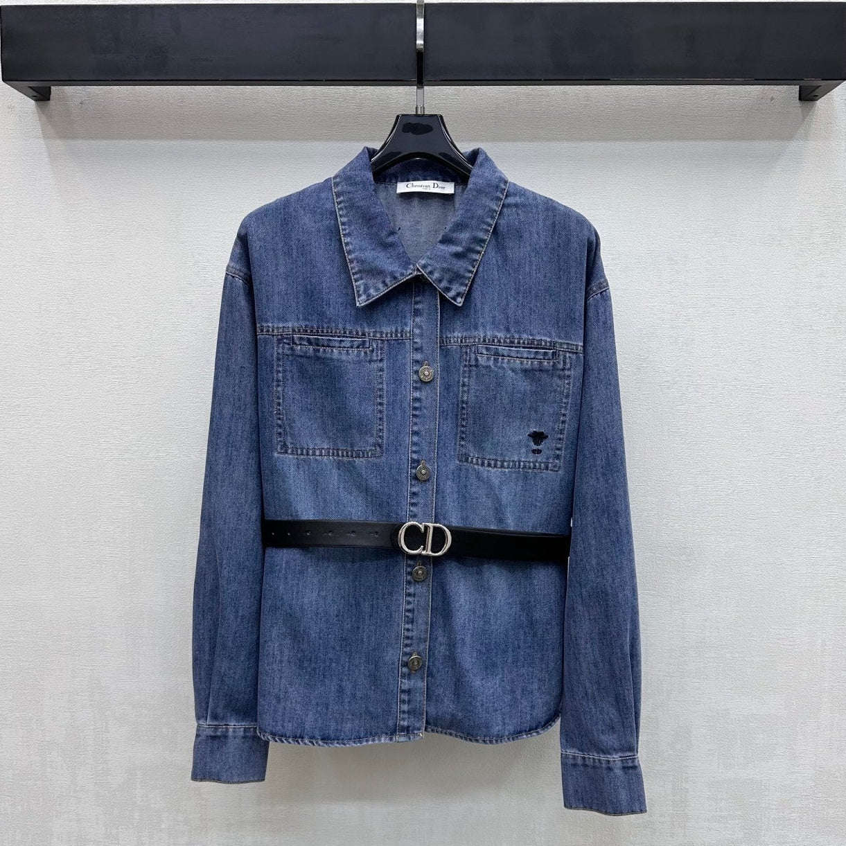 Dior 2026 Belted Denim Shirt With Black Belt Blue Cotton