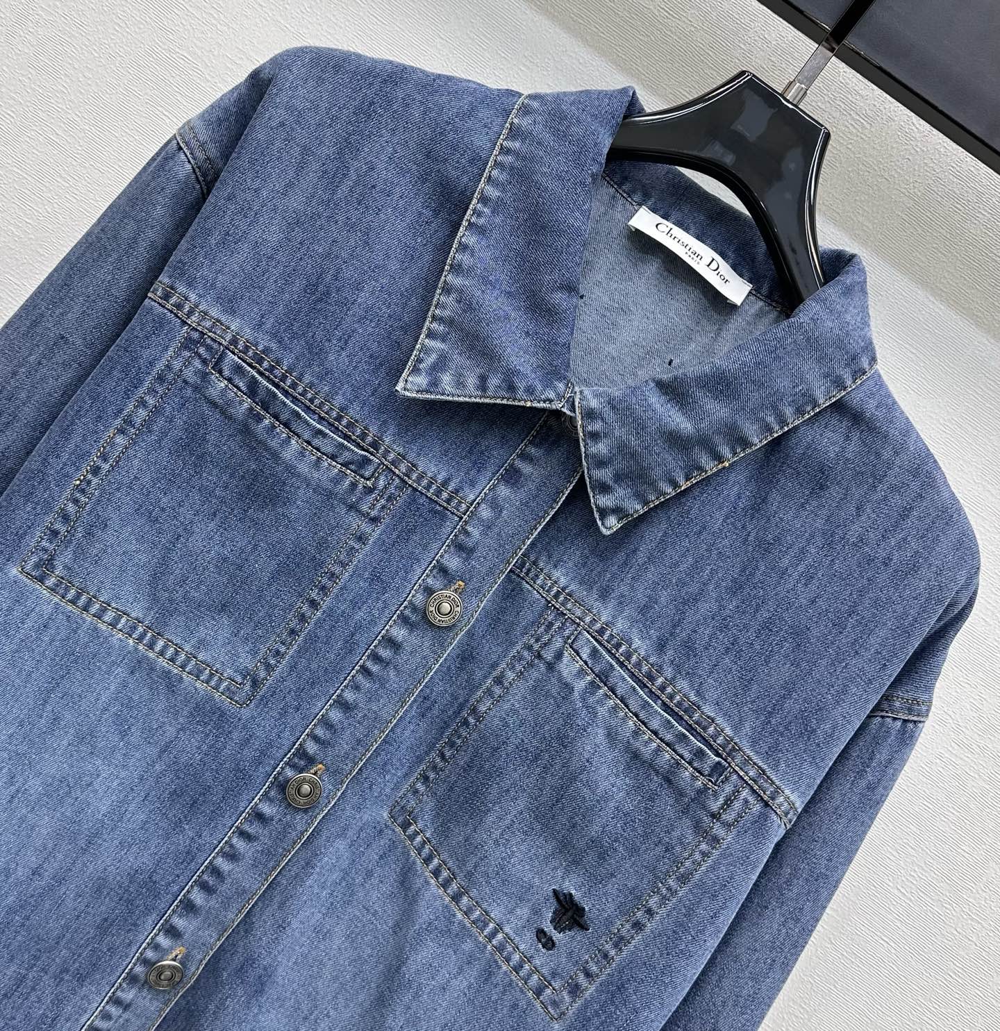 Dior 2026 Belted Denim Shirt With Black Belt Blue Cotton