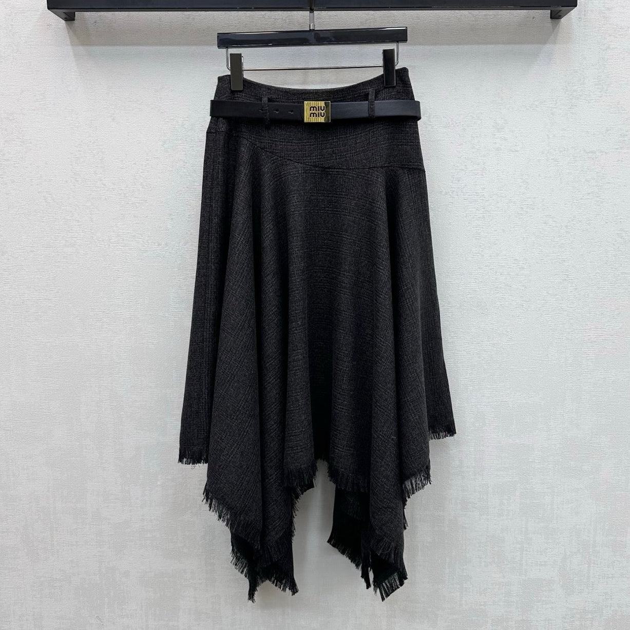 Miu Miu 2026 Asymmetrical Skirt With A Belted Waist Gray Polyester