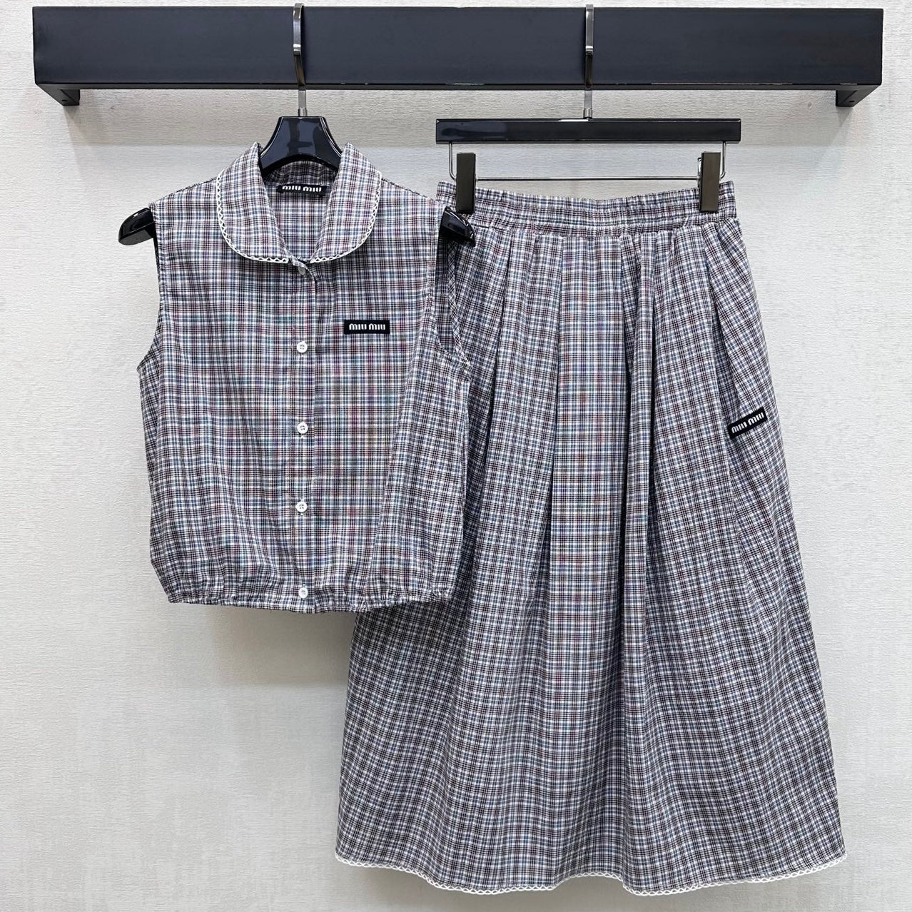 Miumiu 2026 Plaid Set Gray Cotton 410726