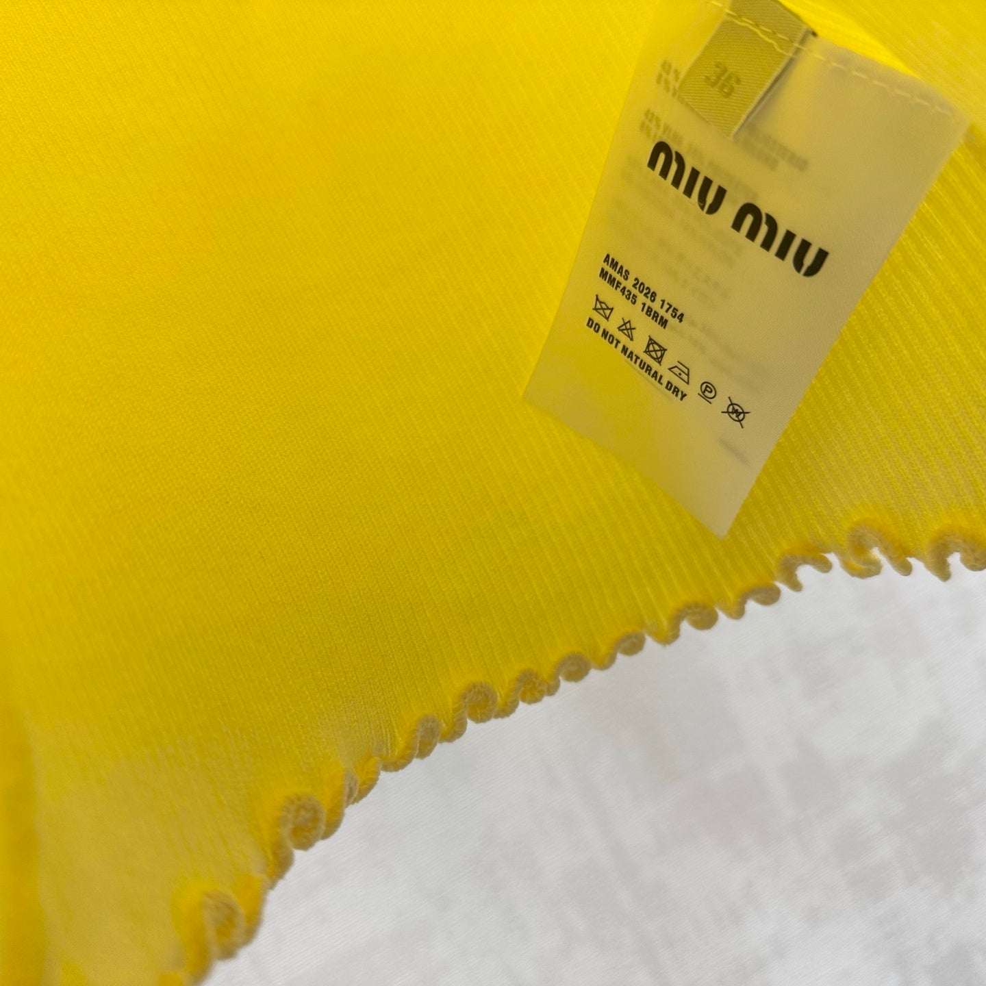 Miumiu 2026 Ruffled Short-Sleeve Knit Top Yellow Wool 447791