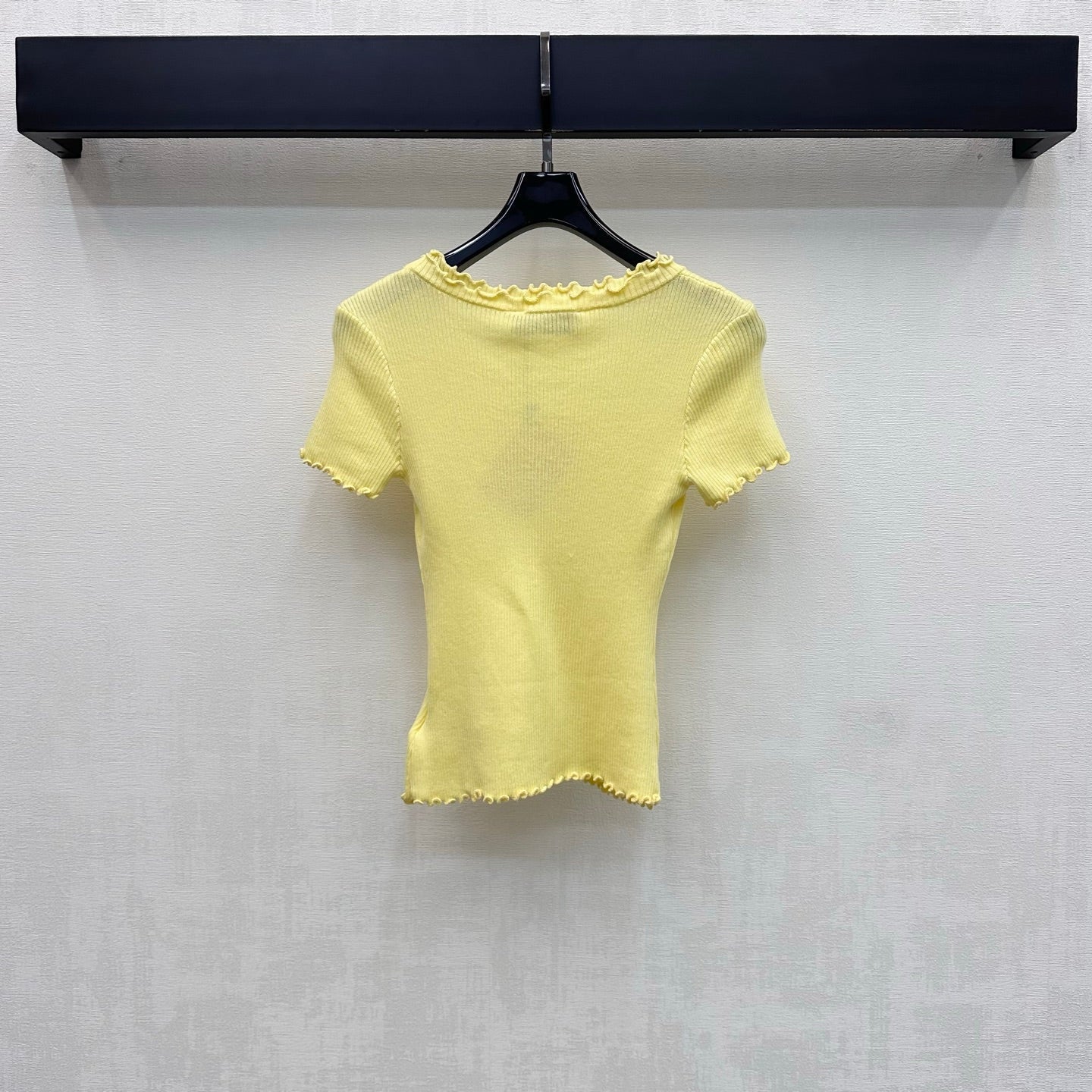 Miumiu 2026 Ruffled Short-Sleeve Knit Top Yellow Wool 447791