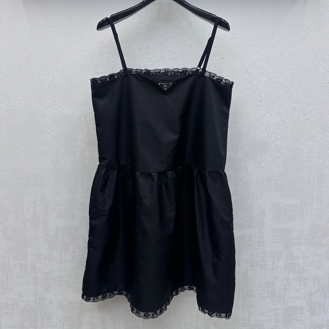 Prada 2026 Lace-trimmed Slip Dress Black Polyester 396601
