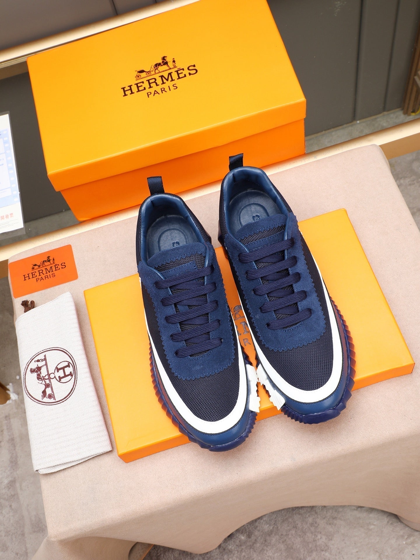 HM Men's Bouncing Sneaker Blue Calfskin Fabric 754133