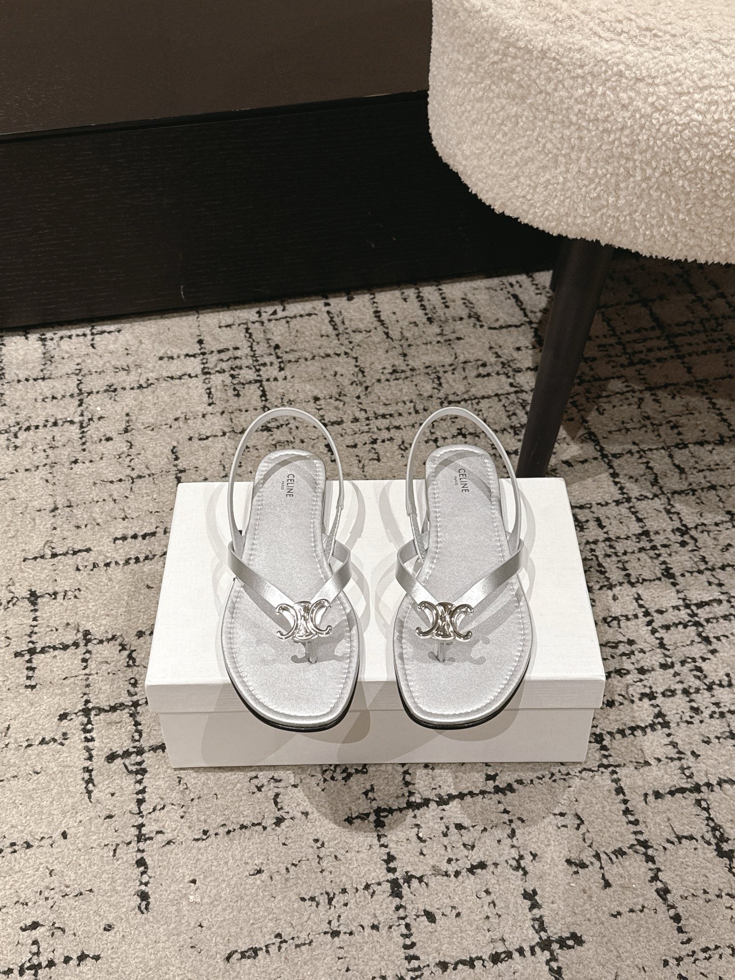 Celine 26 Biki Sandals Calfskin Iconic Triomphe Logo Leather 770912