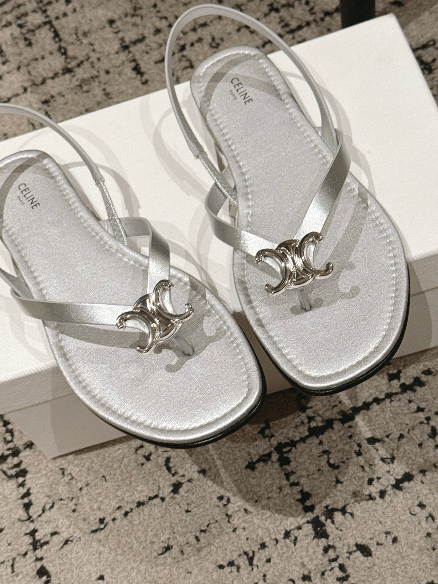 Celine 26 Biki Sandals Calfskin Iconic Triomphe Logo Leather 770912
