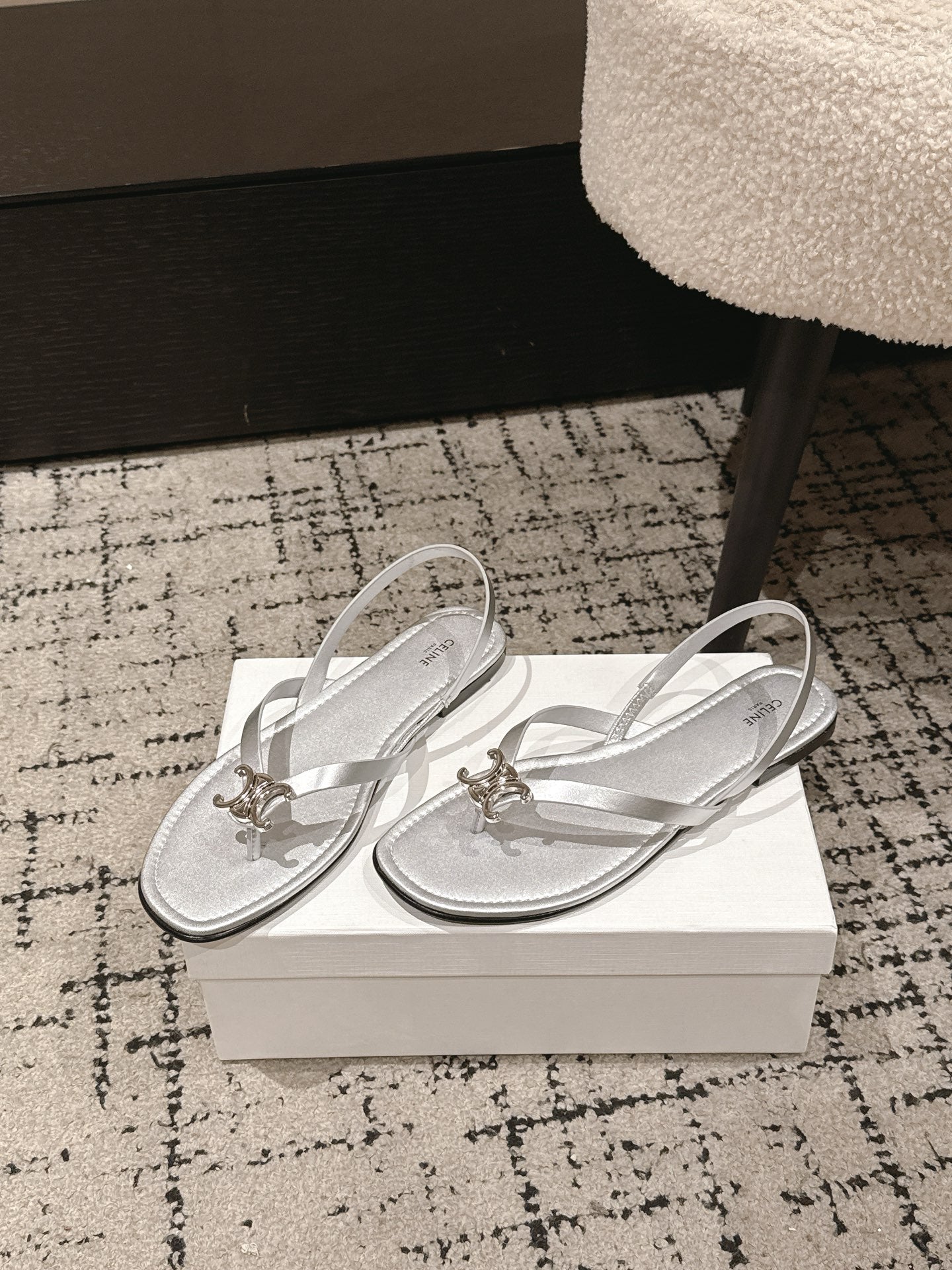 Celine 26 Biki Sandals Calfskin Iconic Triomphe Logo Leather 770912