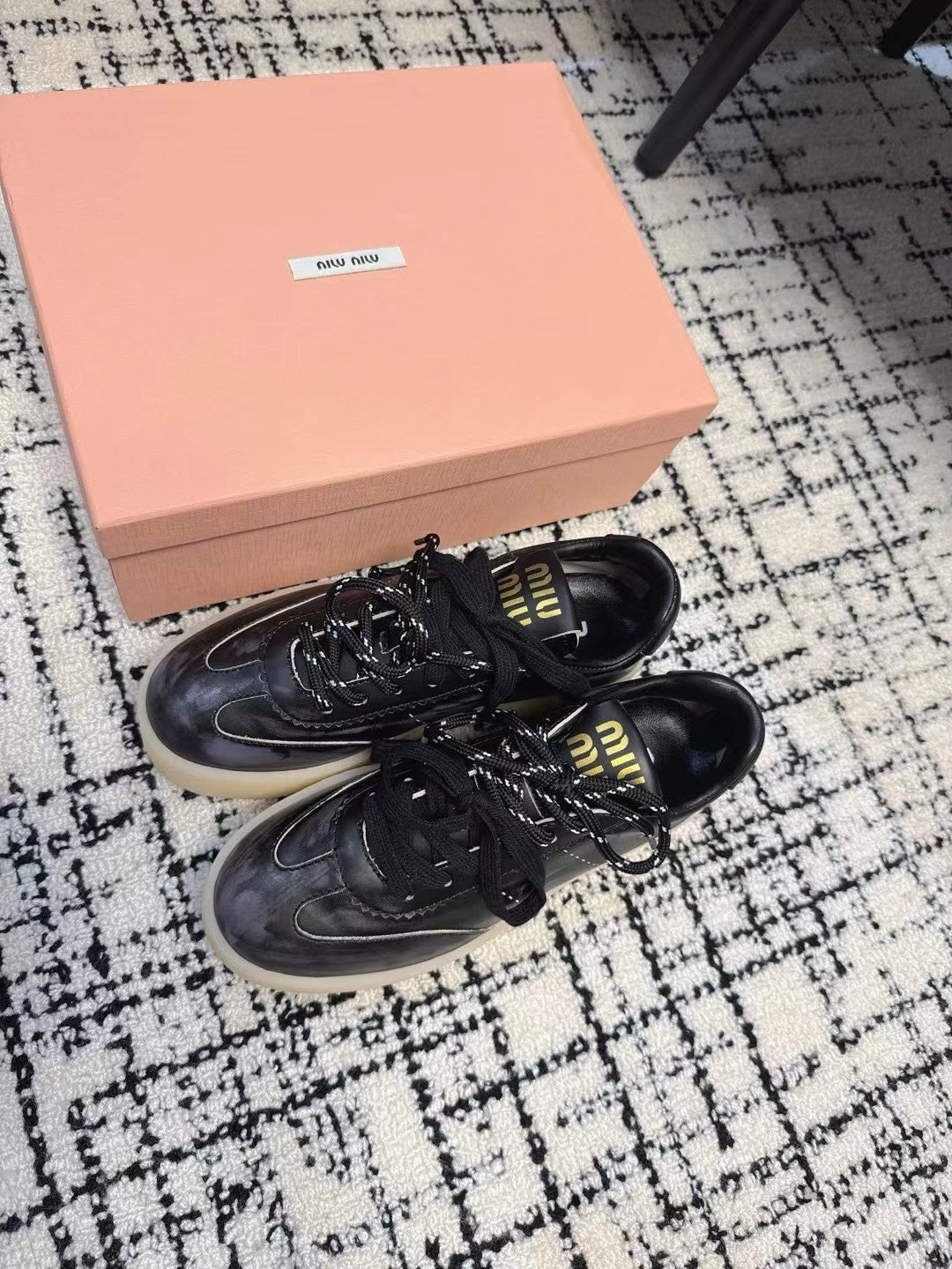 Miu Balance Sneakers Black Calfskin