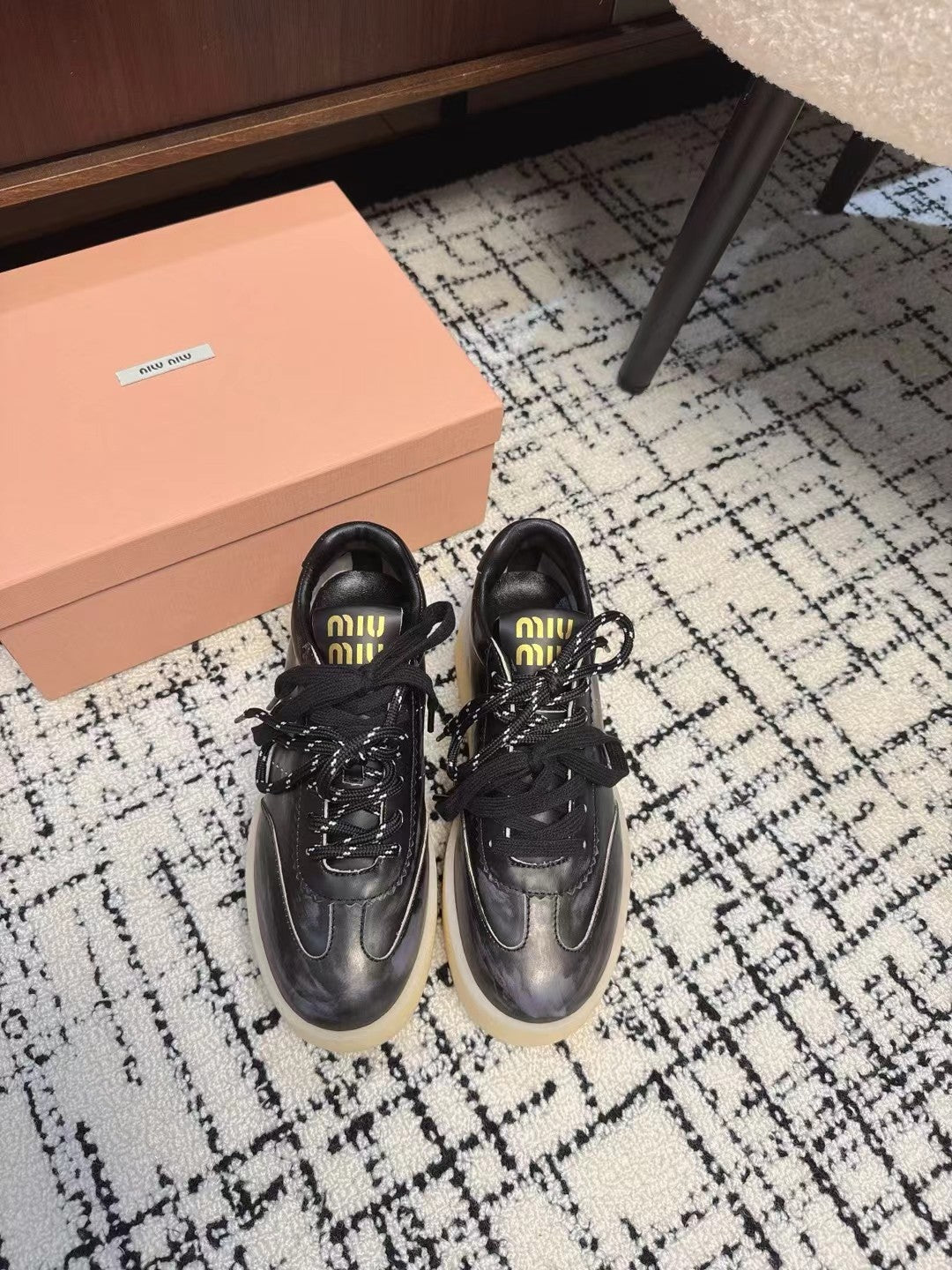 Miu Balance Sneakers Black Calfskin