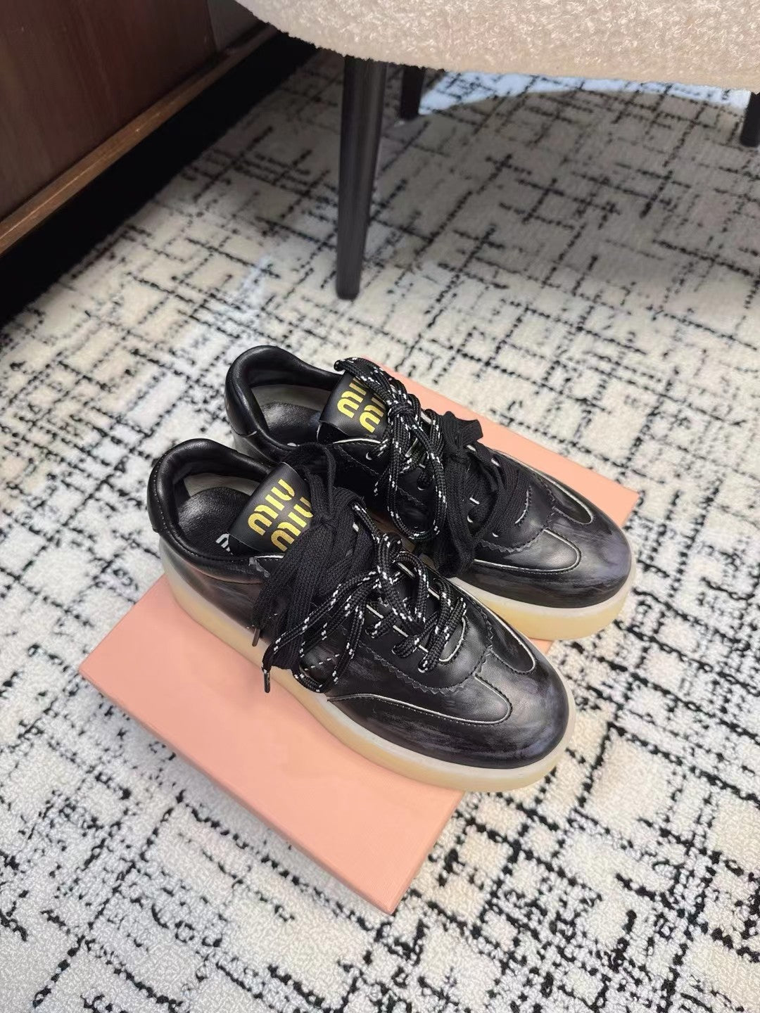 Miu Balance Sneakers Black Calfskin