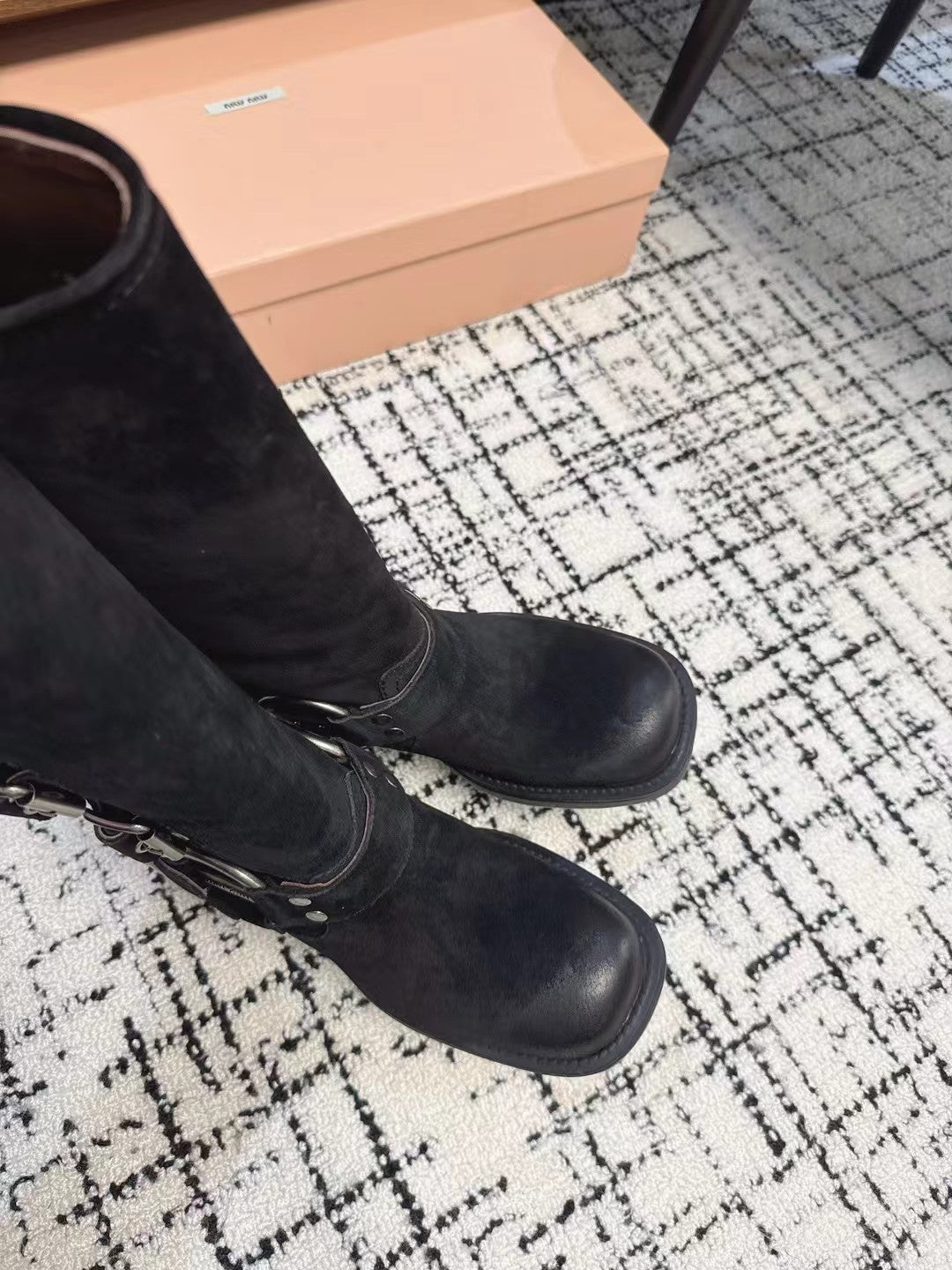 Miumiu 2026 Buckle-Detail Boots Suede Calfskin 952182