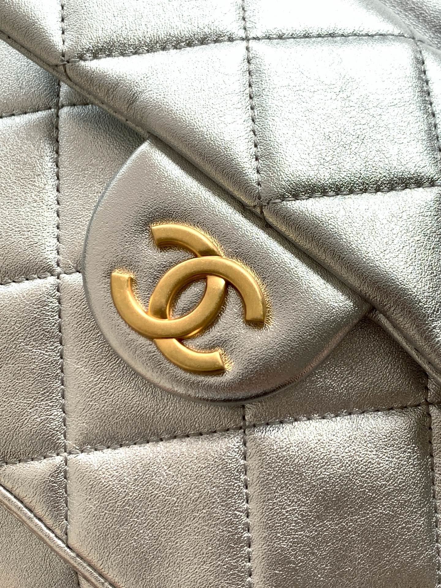 Chanel 25K Backpack Silver Gold Metallic Lambskin 295193