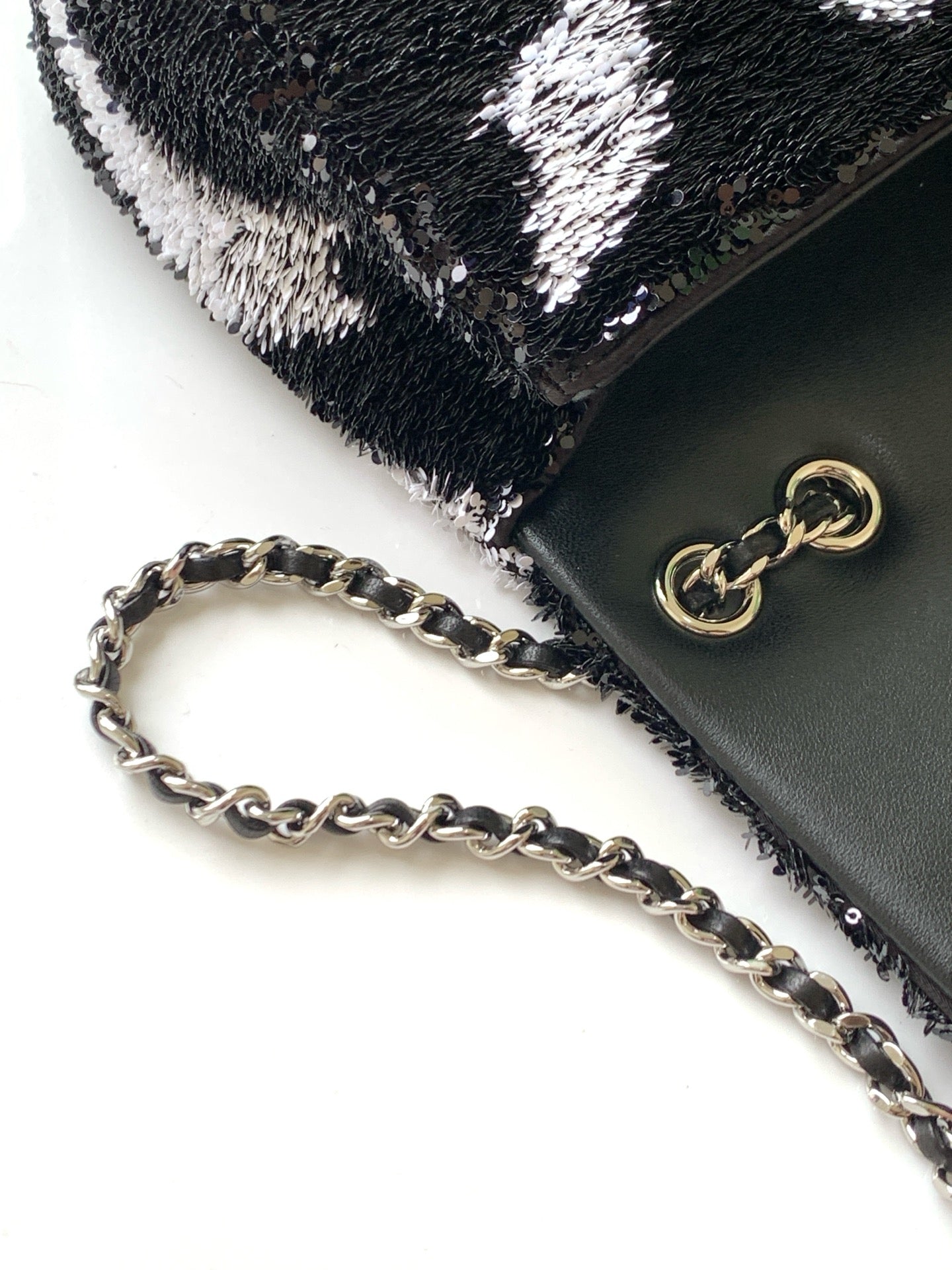 CC 2025 Flap Bag  Black White Sequin 298200