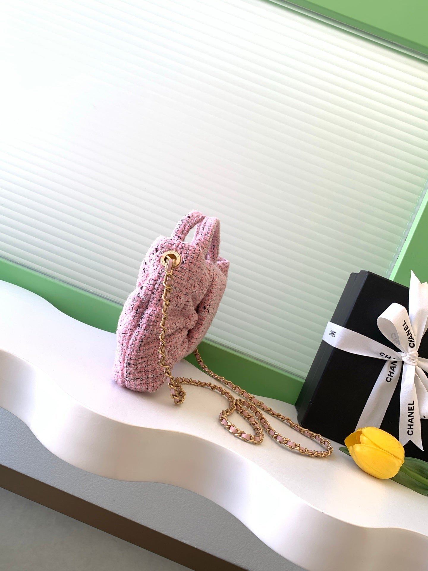 Chanel 2026 Bow Bag 26cm Pink Wool Fabric