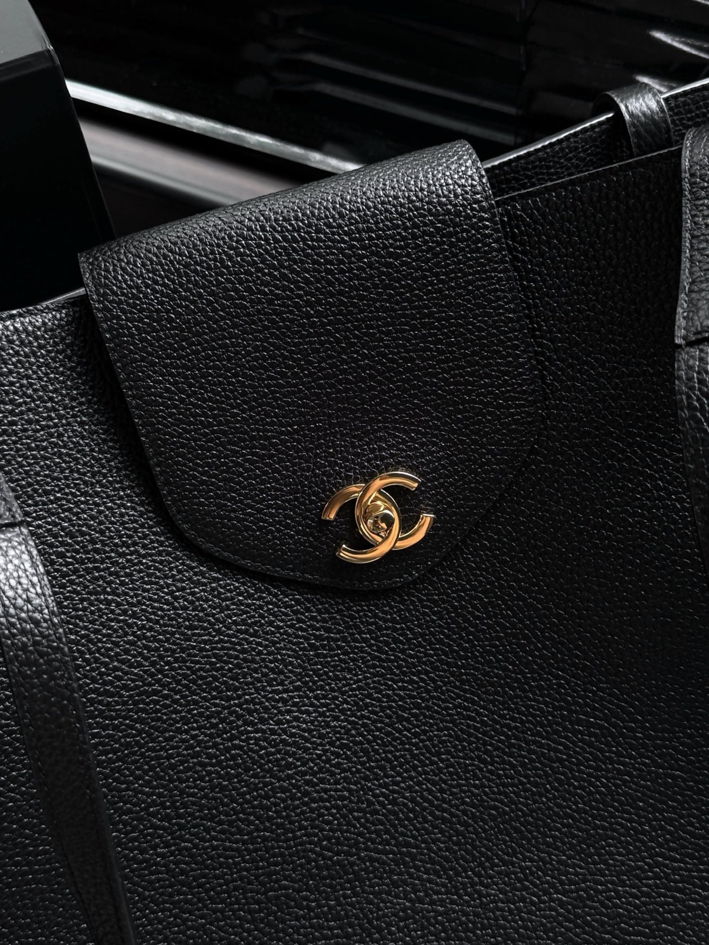 Chane 2026 Large Shopping Bag 46cm Black Calfskin