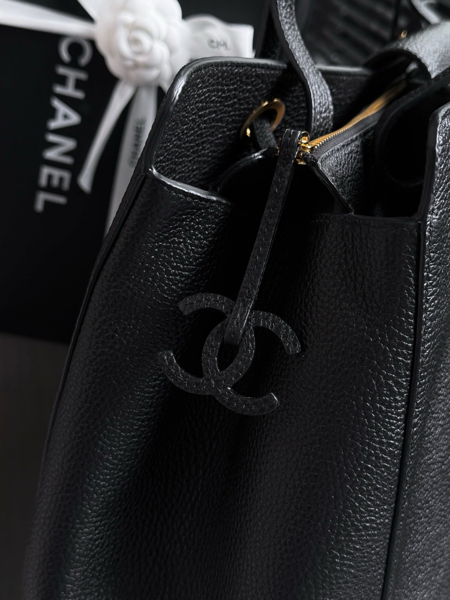 Chane 2026 Large Shopping Bag 46cm Black Calfskin