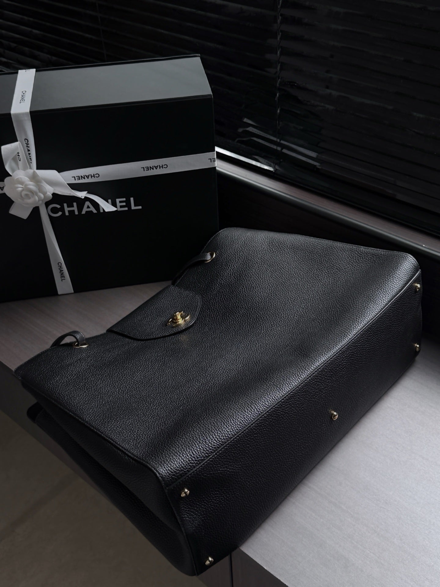 Chane 2026 Large Shopping Bag 46cm Black Calfskin