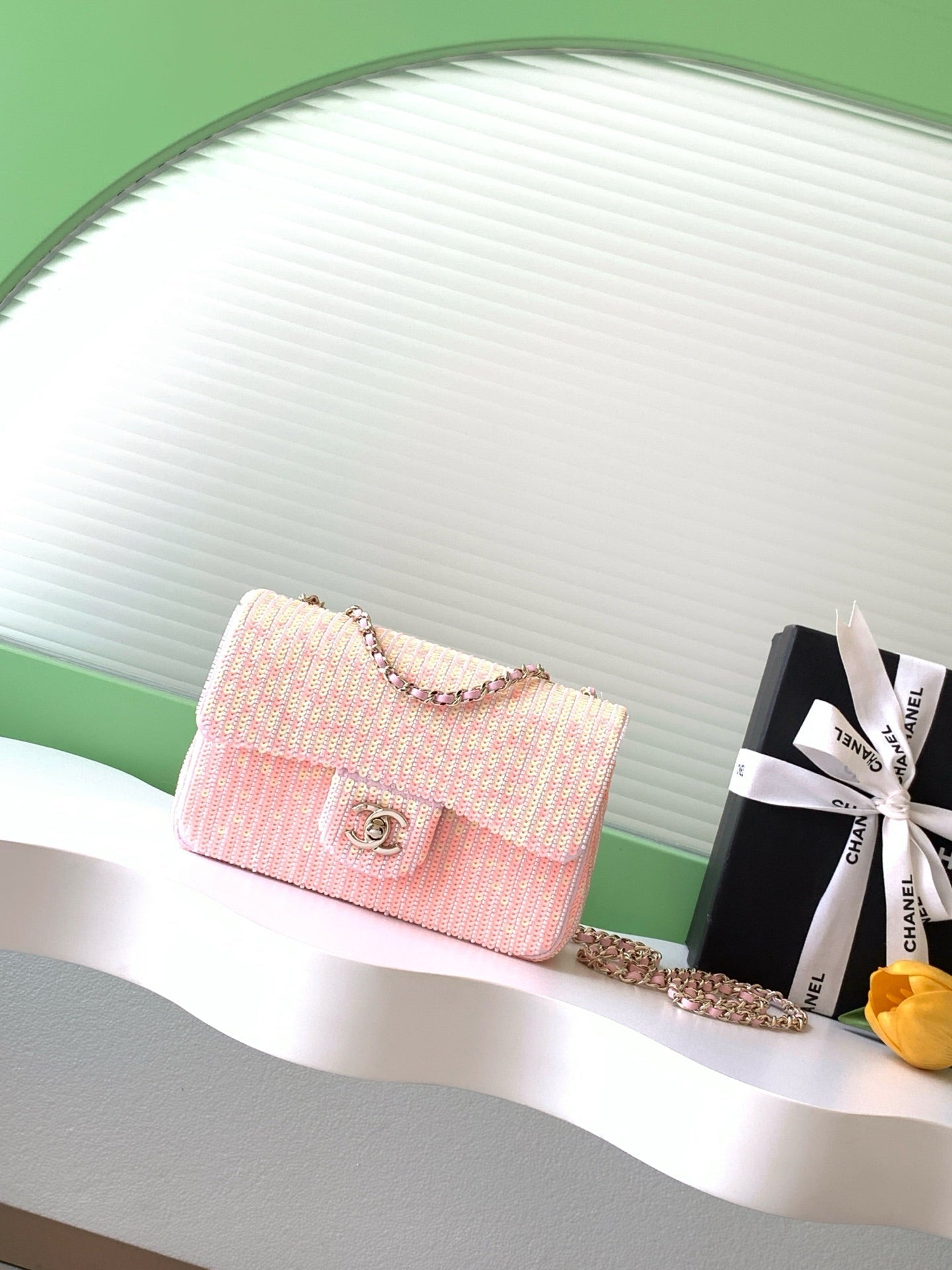 Chanel 2026 Flap Bag 21cm Tweed Leather With Tubular Beads