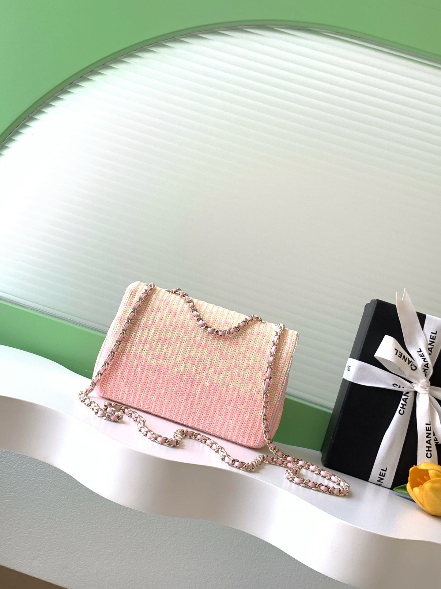 Chanel 2026 Flap Bag 21cm Tweed Leather With Tubular Beads