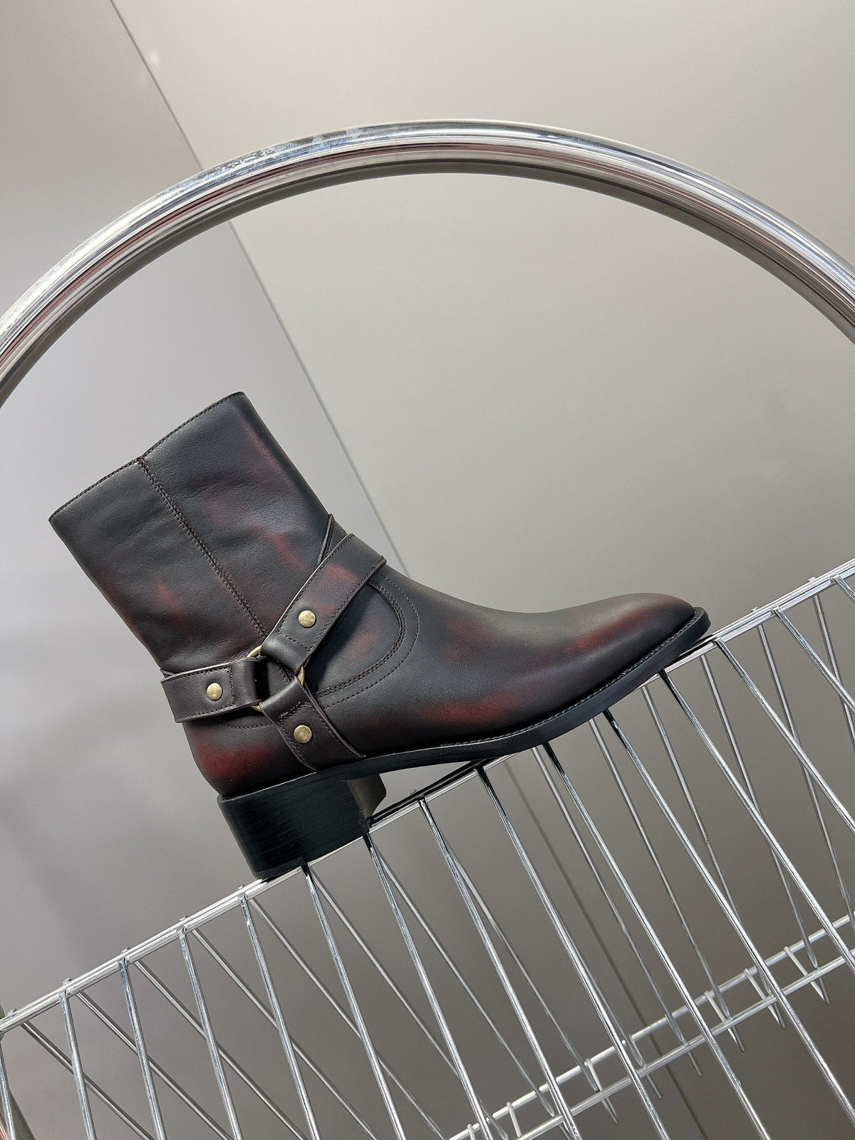 SL HARNESS BOOTS BLACK AND GARNET CALFSKIN