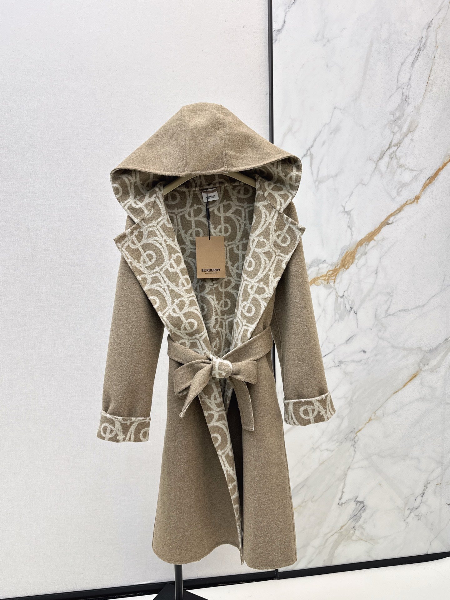 Burberry 25 Hooded Long Coat Beige Wool