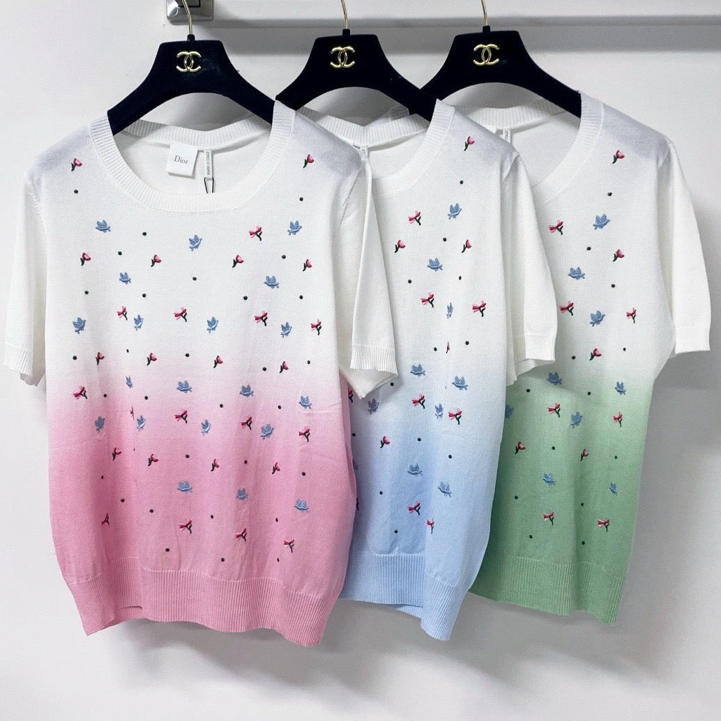 Dior 2026 Short-Sleeve T-Shirt Embroidered Colorful Floral Tencel 479916