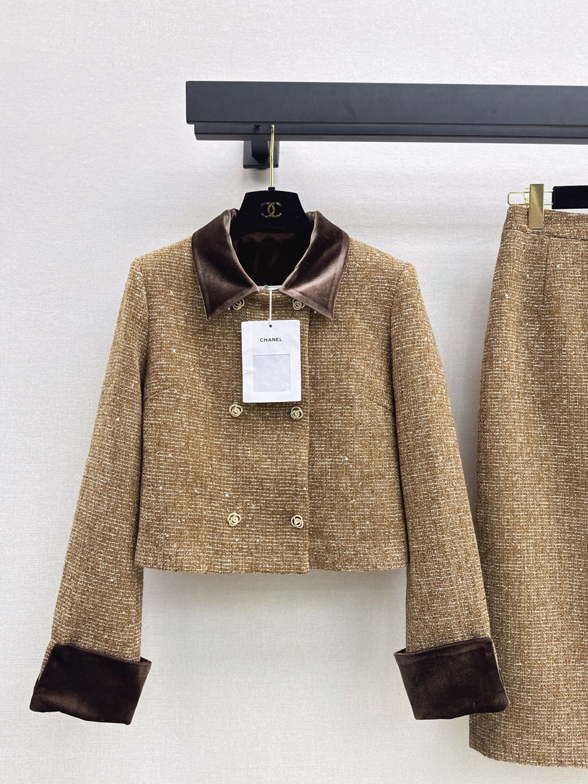 Chanel 2026 Cropped Jacket And Pencil Skirt Set Brown Tweed