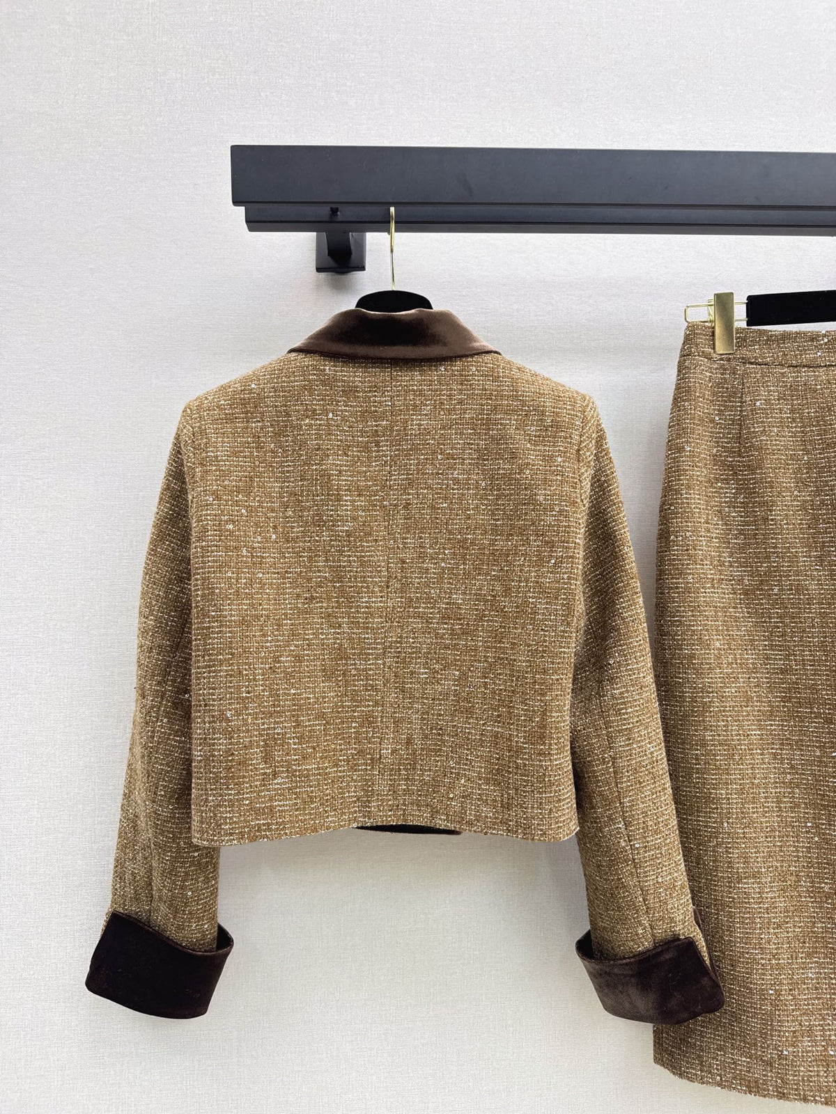 Chanel 2026 Cropped Jacket And Pencil Skirt Set Brown Tweed