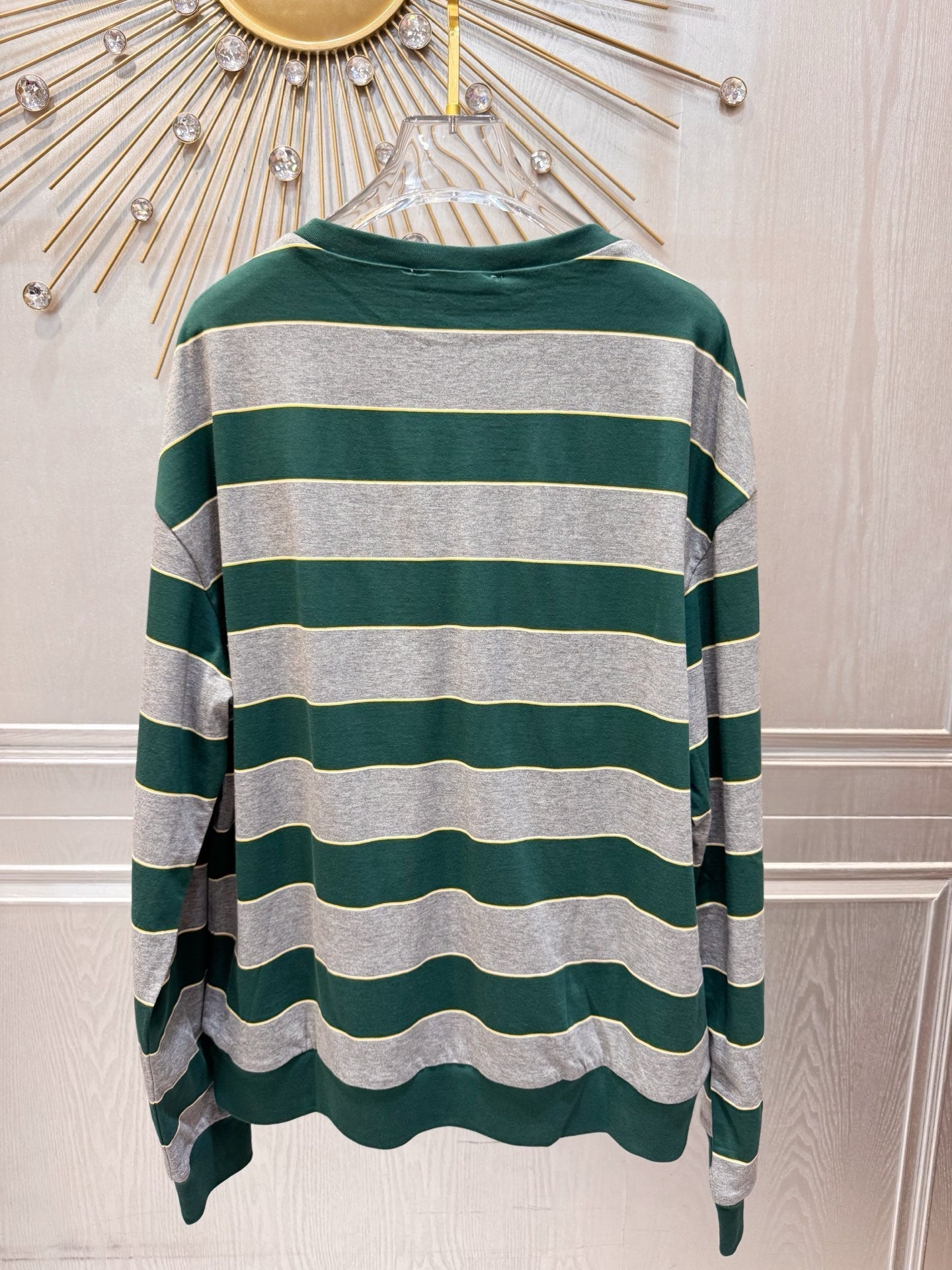 Miumiu 2026 Striped Long-sleeved T-shirt Green mix Gray Cotton