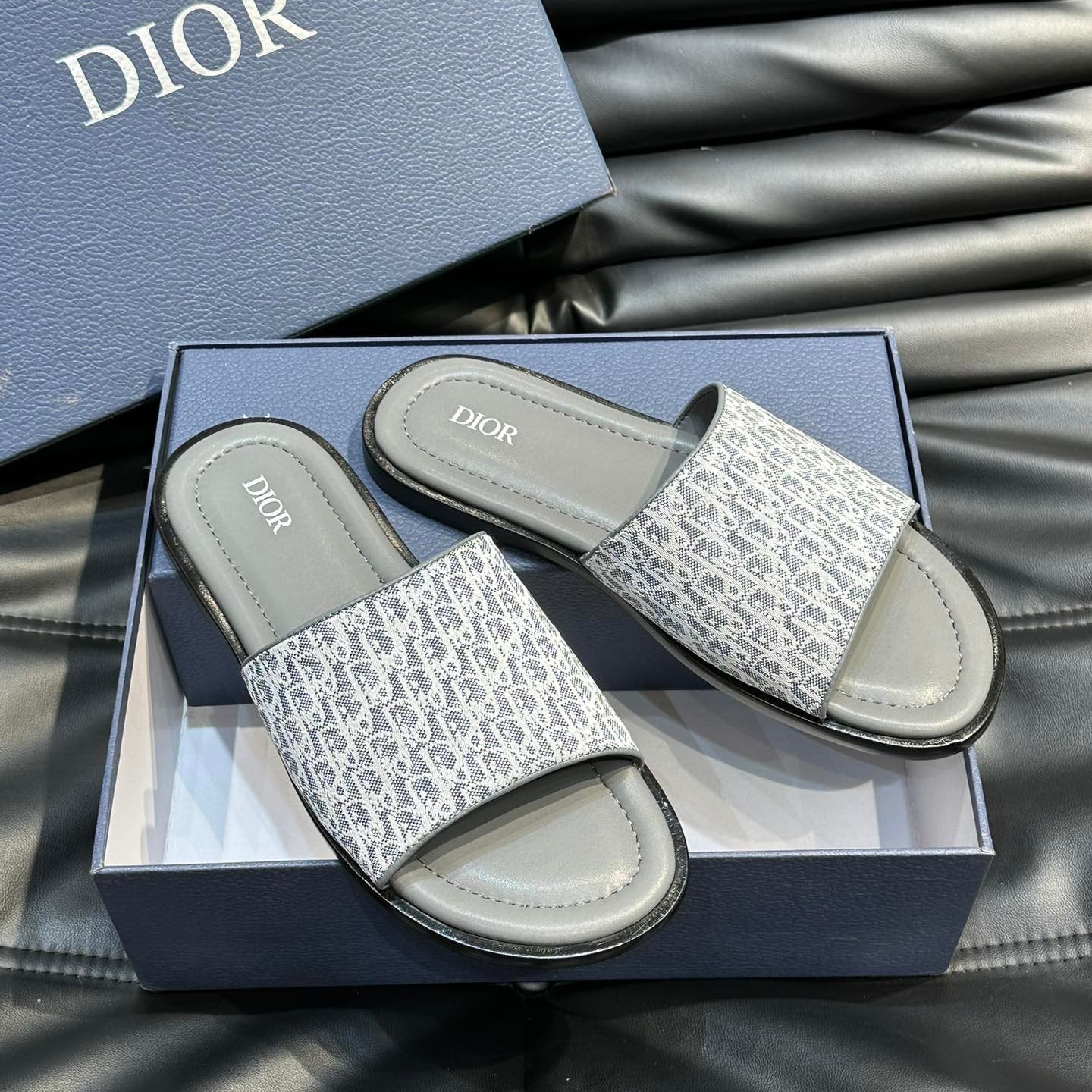 CD SLIDE ALIDAS SLIPPER SAGE JACQUARD AND CALFSKIN