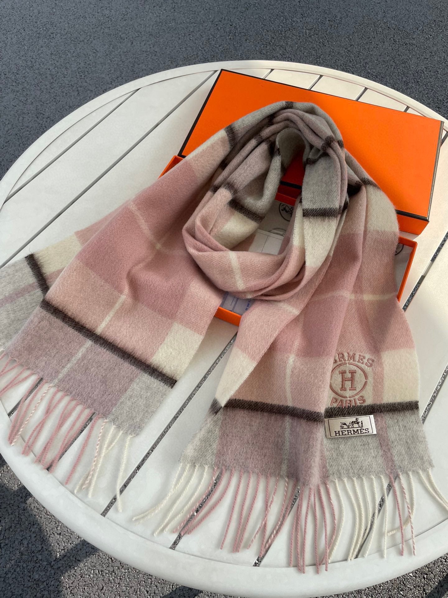Scarf 180 CM In Light Grey White Mix Pink Caro Cashmere