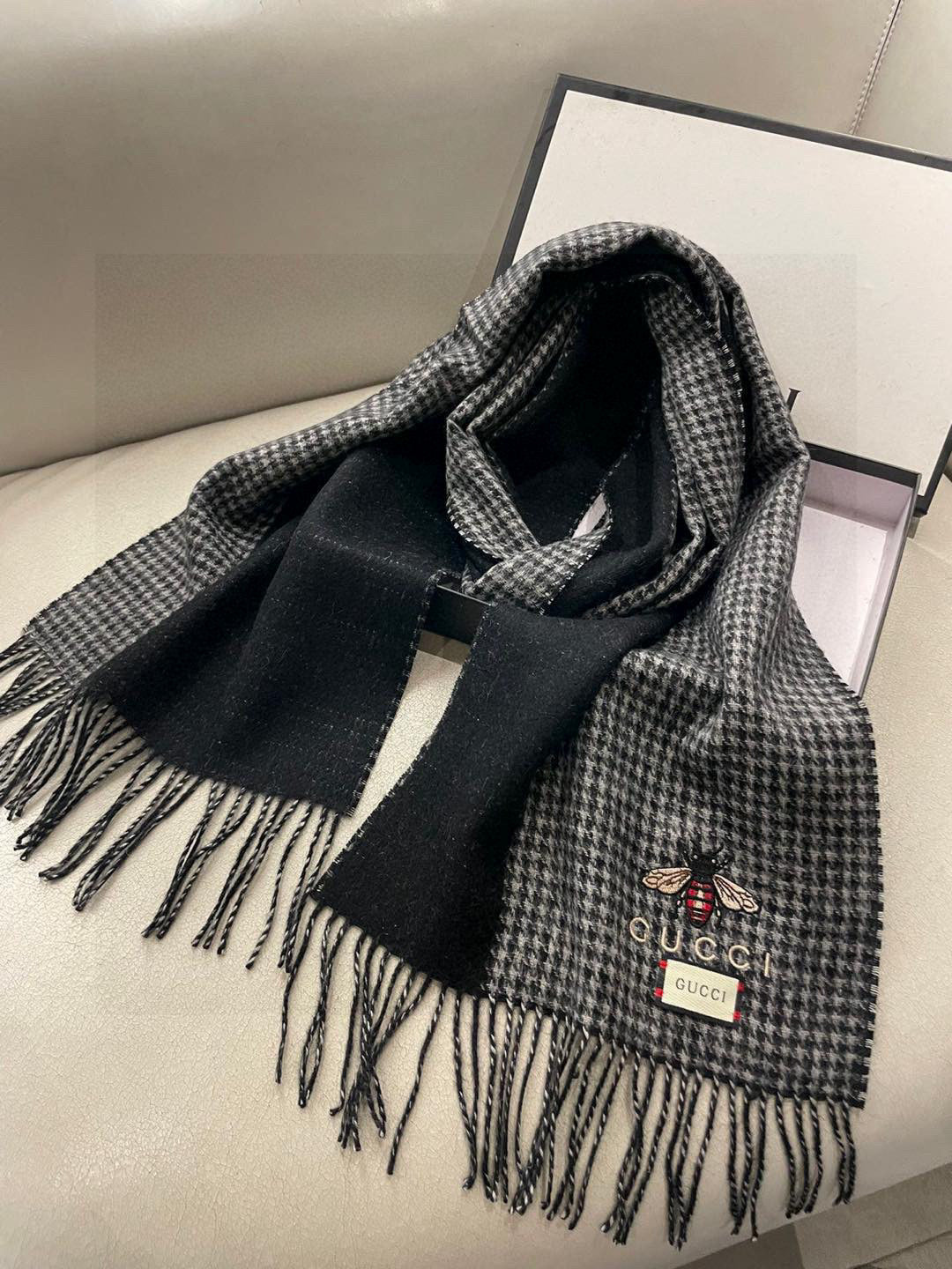 GG Double-Sided Scarf 180CM Black Cashmere 287525
