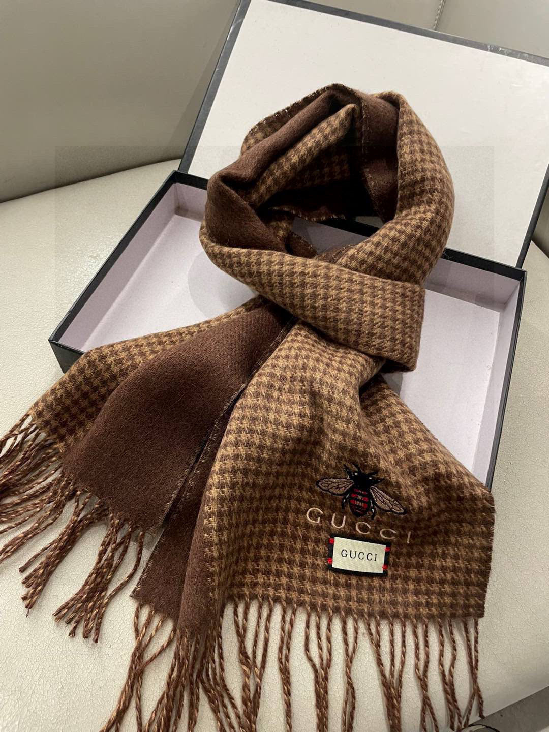 GG Double-Sided Scarf 180CM Brown Cashmere 287526