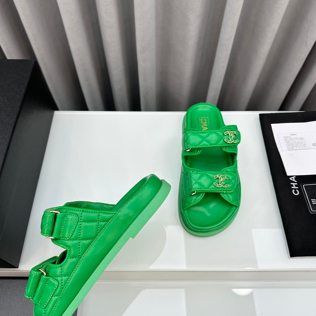 dad sandals greean lambskin mules
