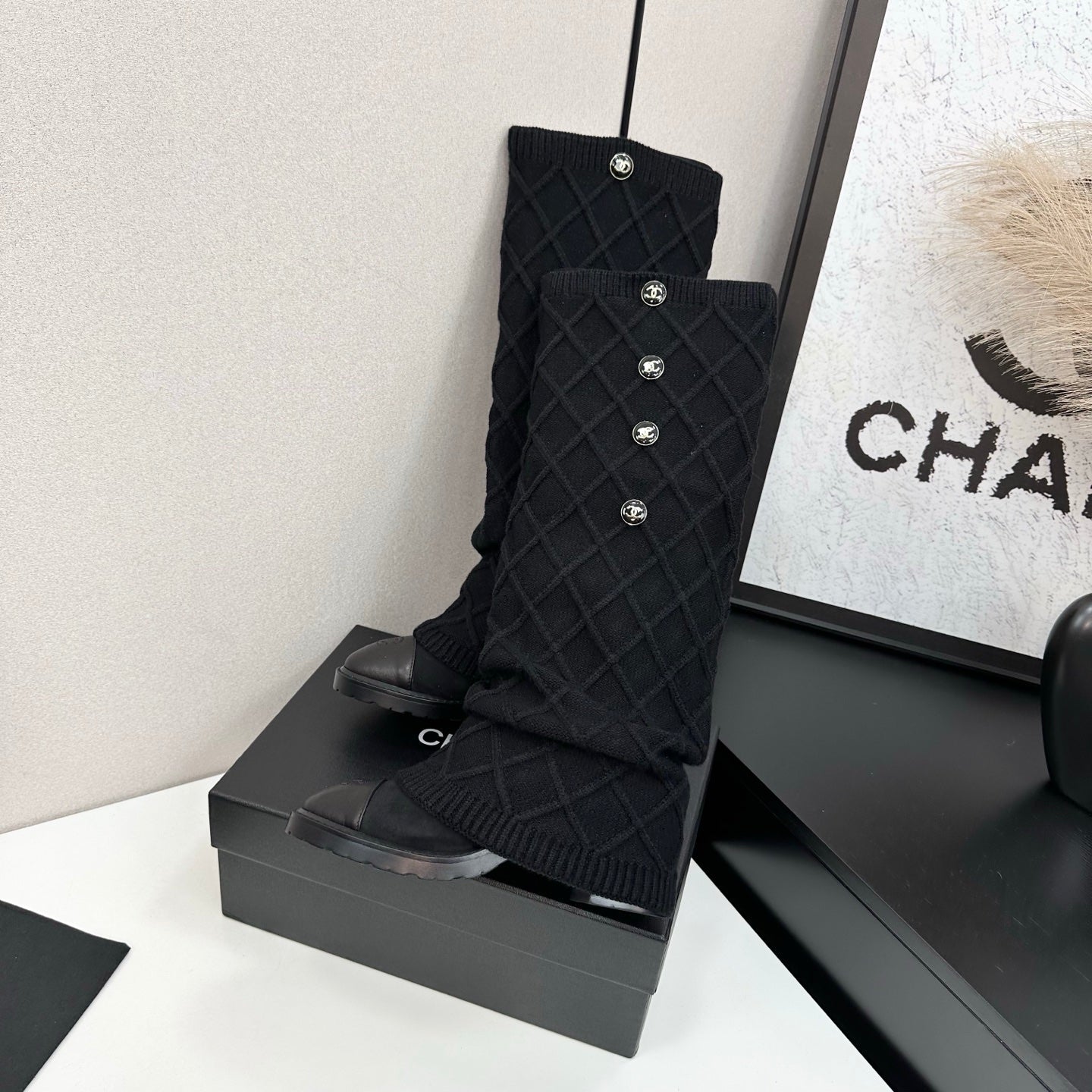 Chanel 2026 CC Buttoned Knitted Knee-High Boots Wool 985768
